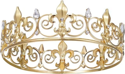 SWEETV Royal Full Round King Crown Crystal Tiara for Men Party Hats Gold  - Image 1 of 4