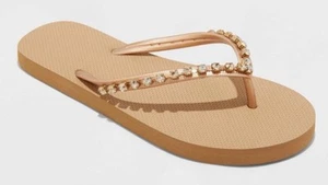NEW Shade & Shore Women's Mary Flip Flop Thong Sandals Rhinestones Copper Sz 11 - Picture 1 of 4