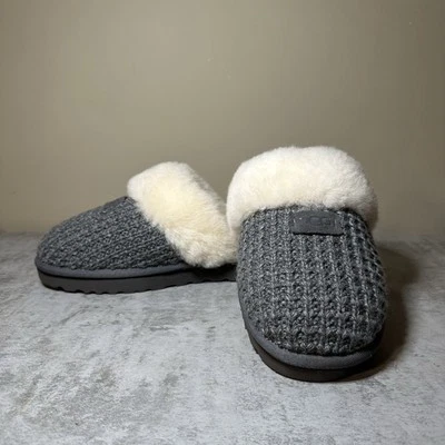 *NEW w/o BOX UGG COZY CHARCOAL Knit Shearling Slippers/Slides US Women's SIZE 12 - Image 1 of 4