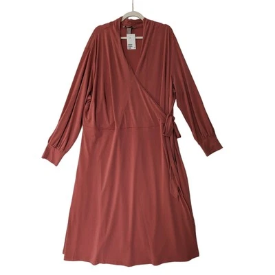 H&M Womens Cinnamon Jersey Knit Wrap Dress Midi Size 4X Long Sleeves Office New - Image 1 of 4
