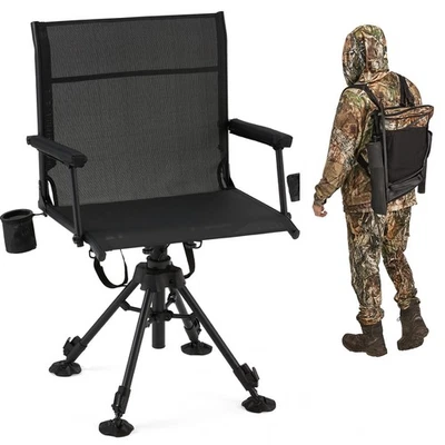 Danrelax 360° Swivel Hunting Chair, Adjustable Height, Mesh Back, Armrests, Duck
