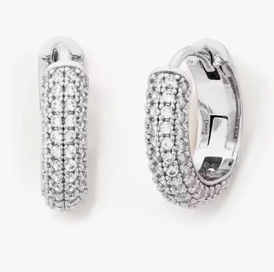 Kate Spade Earrings Hoops Silver Tone CZ Brilliant Statements Pavé Mini Huggies - Image 1 of 3