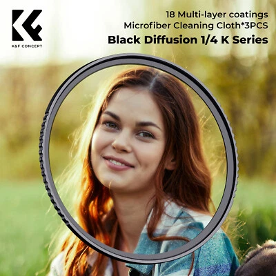 K&F Concept Black Diffusion 1/4 Filter Mist Cinematic Effect 49/52/55/58/62/67mm - Image 1 of 4