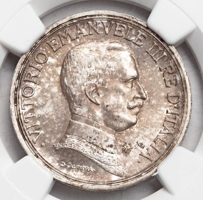 1914, Kingdom of Italy, Victor Emmanuel III. Nice Silver 2 Lire Coin. NGC MS-63! - Image 1 of 3