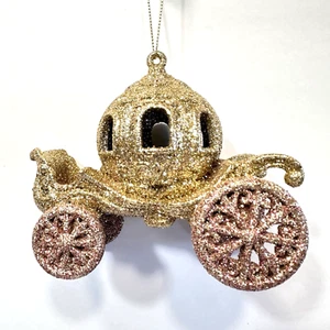 Ornament Prinzessin Kürbis Kutsche Gold Rosa Glitzer Christbaumschmuck - Bild 1 von 9