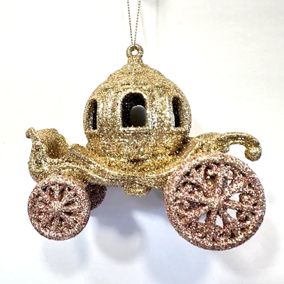 Adorno Princesa Calabaza Carro Oro Rosa Brillo Árbol de Navidad Decoración Foto 1 de 4