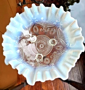 PRETTY 8" Vintage Milk Blue Opalescent Glass Candy Dish soft blue 3" tall - Picture 1 of 4