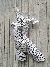 White Metal Wall Art Sculpture Nude female Torso by Holly Lentz
