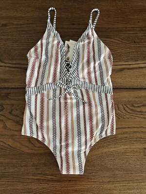 Traje de baño Jessica Simpson azteca boho frontal con cordones de una pieza talla mediana $98 nuevo con etiquetas Foto 1 de 4