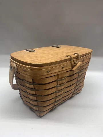 Longaberger Small Purse Basket Leather Hinges 1994 Kiddie Picnic Vintage Retired Cover