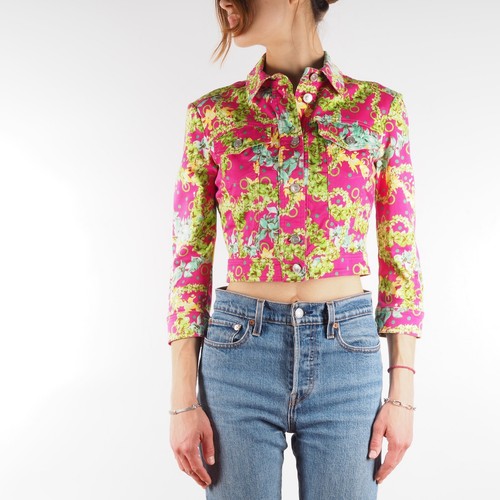 Giacca Versace Jeans Couture Vintage Donna Rosa Stampa Floreale Crop Taglia XS S