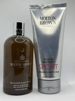Molton Brown Re-Charge Black Pepper Bath & Showe 300ml Plus Sport Body Scrub 200