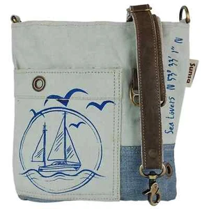 Sunsa Umhängetasche Tasche Maritim-Motiv Jeans Canvas Upcycling Blau 52629 NEU - Bild 1 von 5