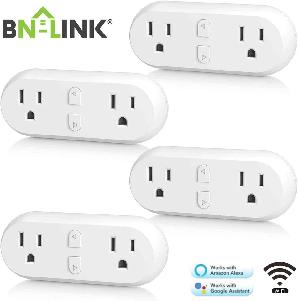 HBN 4 Pack WiFi Smart Plug Dual Socket Plugs Works with Alexa & Google Home 15A - Image 1 of 4