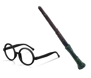 Fancy Dress Wand & Glasses Set World Book Costume Wizard Harry The Stag Do Party - Picture 1 of 4