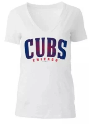 NWT $36.~  Women’s Chicago Cubs V- Neck MLB Baseball T-Shirt Medium - Image 1 of 4