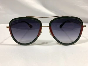 Authentic New Gucci GG0062S 003 Aviator Sunglasses in Green/Red Grey Lenses - Picture 1 of 7