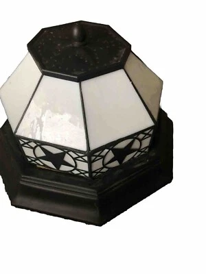 Mid Century Modern Ceiling Light Fixture White Glass Metal Stars Octagon - Image 1 of 4