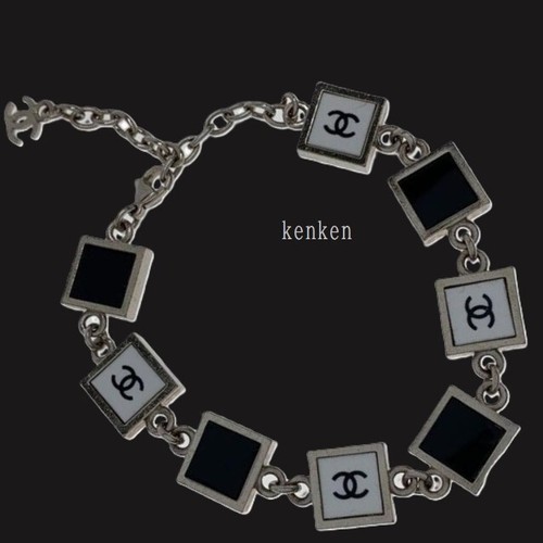 CHANEL Bracciale Bracciale Bracciale AUTENTICO Coco CC Mark Vintage Nero Argento Quadrato kenkenjp