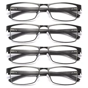 4 PK Mens Rectangular Blue Light Blocking Reading Glasses Spring Hinge Readers - Picture 1 of 8