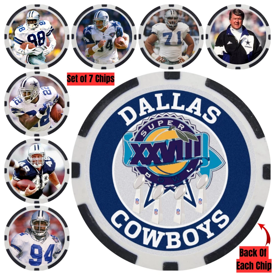 COWBOYS SUPER BOWL XXVIII PLAYERS - 7 POKER CHIP SET - Image 1 of 2