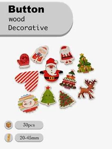 30pcs Christmas theme Wooden Buttons for scrapbooking sewing crafts diy 20-45mm - Picture 1 of 4