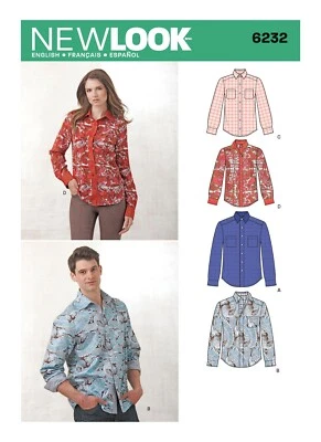 NEW LOOK 6232 MISSES' & MEN'S SHIRTS Sewing pattern Sizes 8-18 & XS - XL - Image 1 of 4