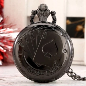 Reloj de Bolsillo de Cuarzo Estrella de Poker Negro Plata Para Hombres Mujeres Collar Cadena Regalo - Imagen 1 de 11