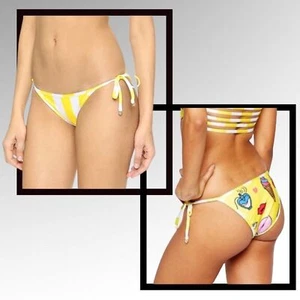 Wildfox Couture Emoji Print Side Tie Bikini Bottoms Reversible to Stripe NWT - Picture 1 of 12