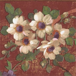 Distressed Floral with Scrolls Wallpaper Border on Red Background - York - AZ513 - Picture 1 of 2