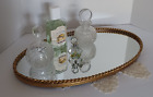 Stylebuilt Mirrored Oval Vanity Tray Mid-Century Gold Plated - RopeTop Edge 18"