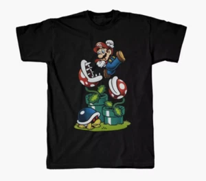 Camiseta para hombre Super Mario mediana hombre camiseta negra planta piraña Mario - Imagen 1 de 2