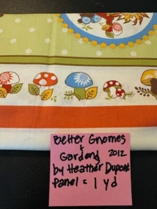 Better Gnomes & Garden Fabric Green Panel 1 YARD By Heather Dupont Gnomes Flower - Picture 1 of 3