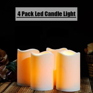 4Pcs LED Candle Light Battery Operated Flickering Pillar Candles Lights w/Timer - Picture 1 of 12