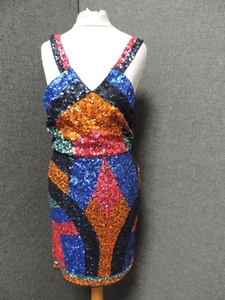 Asos Maya Petite Allover Sequin Contrast Mini Dress UK 10 LN036 HH 03 - Picture 1 of 5