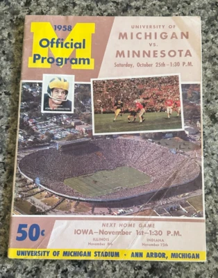 1958 OCTOBER 15 MICHIGAN GAME OFFICIAL PROGRAM BIG HOUSE VS MINNESOTA VG! - Image 1 of 4