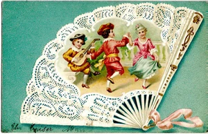 CPA - Attendez moi - Eventail ouvert - Dentelle - Danse - Gaufrée. - Imagen 1 de 1