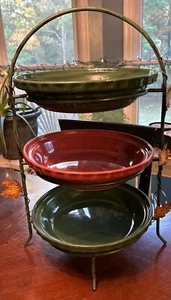 3 Longaberger Woven Traditions 10”Pie Plates 1Paprika 2Ivy With 3tier Pie Stand - Picture 1 of 20