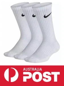 3-Pack Unisex Nike WHITE PERFORMANCE Cotton Cushioned Crew Socks Mens M6-8/L8-12 - Picture 1 of 12
