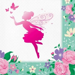 Floral Fairy Sparkle Pink Pixie Girl Kids Birthday Party Paper Luncheon Napkins - Picture 1 of 1