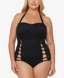 Jessica Simpson Plus Size Cut-Out Crochet Halter One-Piece Swimsuit - 2X - Picture 1 of 3