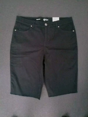 NWT Style & Co Women's Mid Rise Raw Edge Denim Bermuda Shorts Dark Black Size 12 - Image 1 of 4