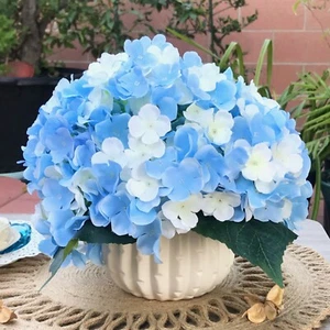 Artificial Silk Hydrangea Flower Arrangement in Ceramic Vase with Faux Water - Picture 1 of 16