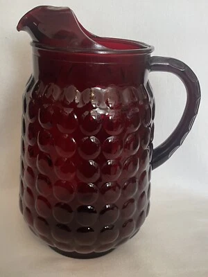 Ruby Red Bubble Glass Pitcher w/Handle Vintage 9.5 inches Great Condition - Image 1 of 4