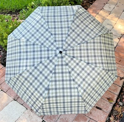 LONDRES PARAGUAS ANTINIEBLA GRIS VERDE CUADROS CIERRE AUTOMÁTICO SUPER MINI NUEVO CON ETIQUETAS Foto 1 de 2