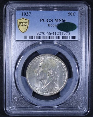 1937 Boone Commemorative Half Dollar - 50c PCGS MS66 CAC ✅ - PCGS Gold Shield - Image 1 of 4