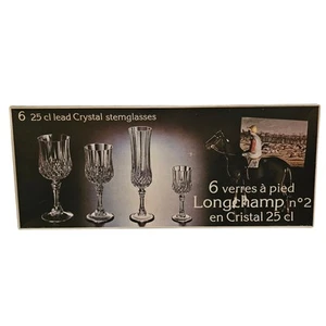 Juego de 6 Longchamp Nº 2 vasos de vástago de cristal de plomo 25cl 7,5" Francia vintage - Imagen 1 de 15