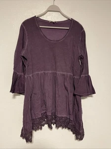 Indigo Thread Co Boho Purple  Crochet Edge Bell Sleeve  Size XL NEW - Picture 1 of 7