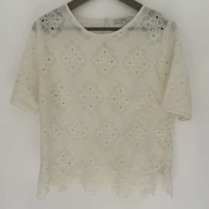 Next Women's cream Ivory embroidered summer short sleeve Blouse size 12 - Picture 1 of 7