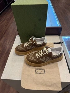 Gucci Dali Soft Low-Top Sneaker GG Canvas/Leather Brown US 10.5 TS 349416 - Picture 1 of 15
